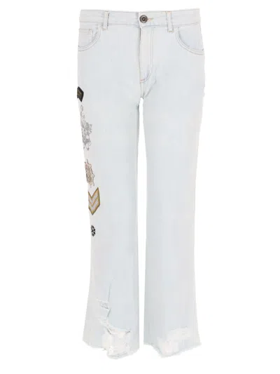 Mr & Mrs Italy Chic Denim Jeans With Unique Texture In White