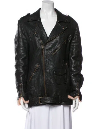 Pre-owned Mr & Mrs Italy Leather Biker Jacket In Black