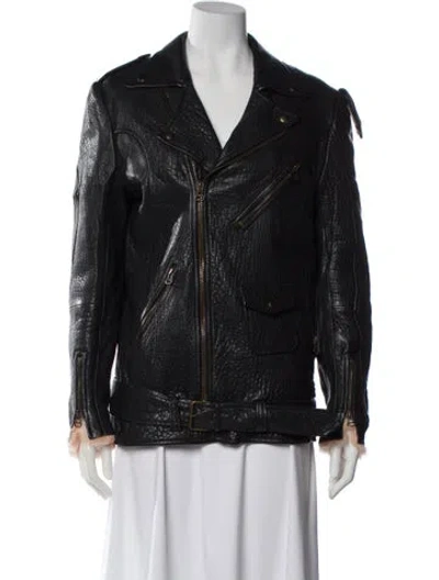 Pre-owned Mr & Mrs Italy Leather Biker Jacket In Black