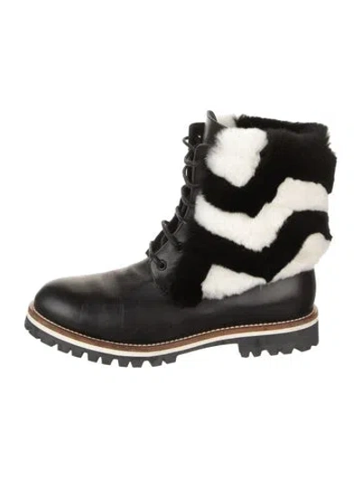 Pre-owned Mr & Mrs Italy Leather Patterned Combat Boots In Black