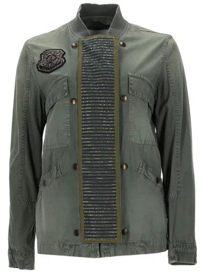 Mr & Mrs Italy Military-inspired Olive Green Giaccone Jacket With Metallic Studs