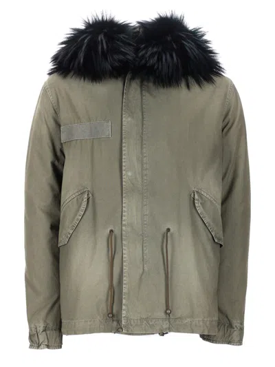 Mr & Mrs Italy Parka With Graphic Vintage Gas Pump Print In Gray