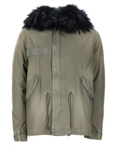 Mr & Mrs Italy Parka With Graphic Vintage Gas Pump Print In Gray