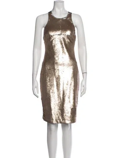 Pre-owned Mr & Mrs Italy Patterned Knee-length Dress In Gold/metallic