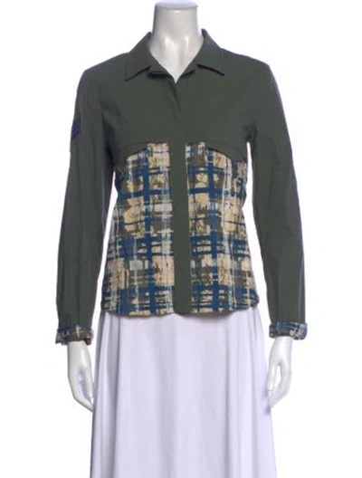 Pre-owned Mr & Mrs Italy Plaid Print Long Sleeve Button-up Top In Green