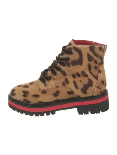 Pre-owned Mr & Mrs Italy Ponyhair Animal Print Combat Boots In Brown
