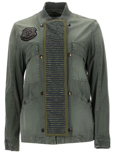Mr & Mrs Italy Structured Olive Green Cotton Jacket With Rhinestone Detail