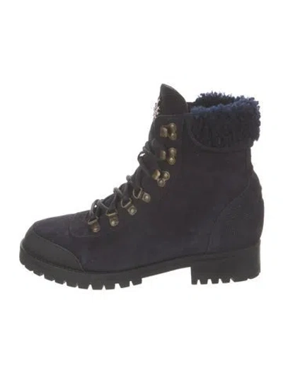 Pre-owned Mr & Mrs Italy Suede Combat Boots In Blue