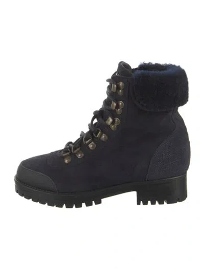 Pre-owned Mr & Mrs Italy Suede Combat Boots In Blue