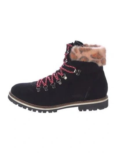 Pre-owned Mr & Mrs Italy Suede Fur Trim Combat Boots In Blue