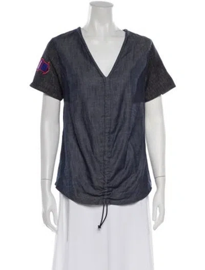 Pre-owned Mr & Mrs Italy V-neck Short Sleeve Top In Blue