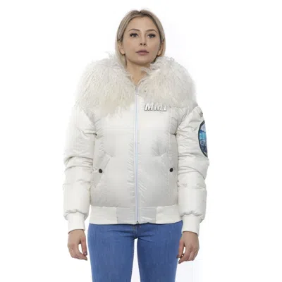 Mr & Mrs Italy White Polyester Women Bomber Jacket