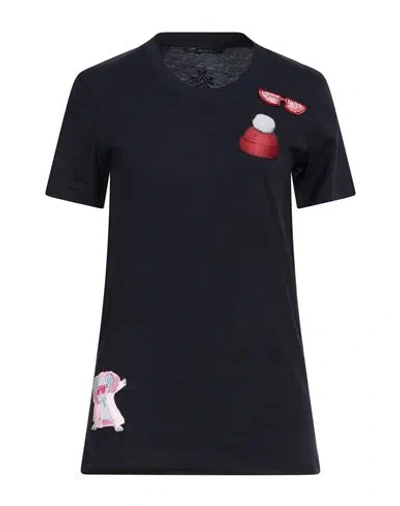 Mr & Mrs Italy Woman T-shirt Midnight Blue Size S Cotton, Polyester, Rayon