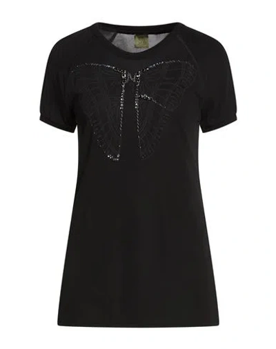 Mr & Mrs Italy Woman T-shirt Black Size M Viscose, Cotton, Elastane, Polyamide, Metal