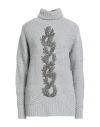 Mr & Mrs Italy Woman Turtleneck Light Grey Size L Wool, Cashmere, Polyamide, Glass, Polyester