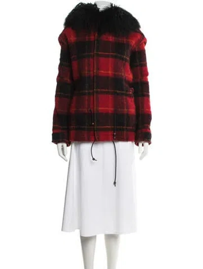 Pre-owned Mr & Mrs Italy Wool Plaid Print Parka In Red