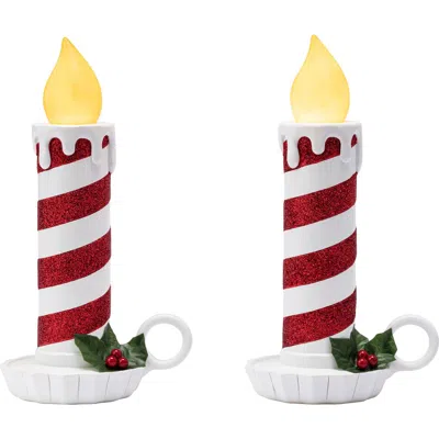 Mr. Christmas 10 In. Set Of 2 Flickering Led Striped Candles In Multi