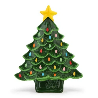 Mr. Christmas 14 In. Nostalgic Ceramic Tree Dip Platter In Green