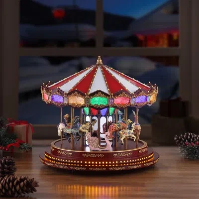 Mr. Christmas 15 In. Marquee Deluxe Carousel In Gold