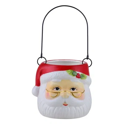 Mr. Christmas 5" Nostalgic Ceramic Container - Santa Claus In White,red
