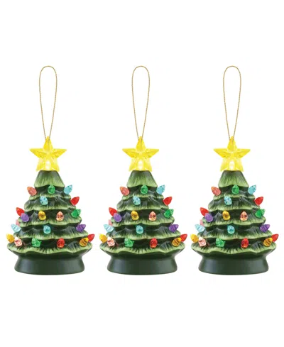 Mr. Christmas 5" Nostalgic Ceramic Tree Ornaments, Set Of 3 In Green