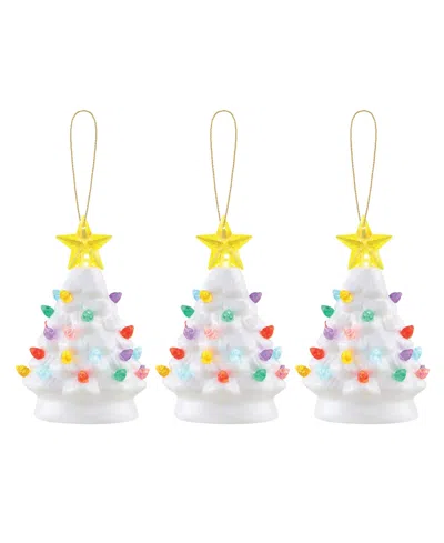 Mr. Christmas 5" Nostalgic Ceramic Tree Ornaments, Set Of 3 In White