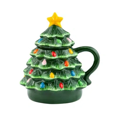 Mr. Christmas 6" Nostalgic Ceramic Tree Lidded Mug In Green