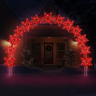 Mr. Christmas 8.5 Ft. Illuminated Poinsettia Arch In Red;white;silver