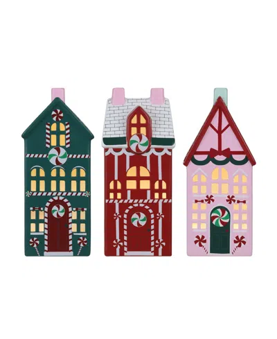 Mr. Christmas Ceramic Illuminated Flat Houses, Set Of 3 In Multi