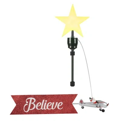 Mr. Christmas Magic Of Christmas Animated Biplane Tree Topper With Banner - White Santa In Red