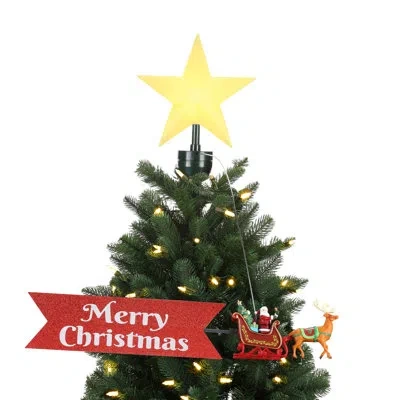 Mr. Christmas Magic Of Christmas Animated Sleigh Tree Topper With Banner - White Santa In Red