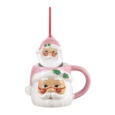 Mr. Christmas Nostalgic 16 Oz. Ceramic Santa Mug And Ornament Set In White,pink