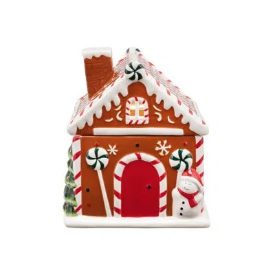Mr. Christmas Nostalgic 9.5" Ceramic Lit Gingerbread House Cookie Jar In Brown