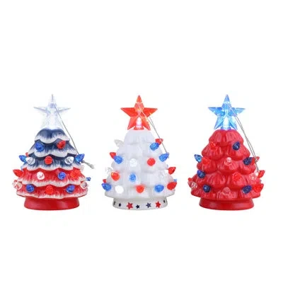 Mr. Christmas Set Of 3 Mini Nostalgic Ceramic Patriotic Trees In Blue;white;red