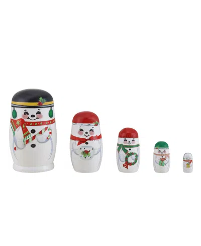 Mr. Christmas Snowman Family Nesting Wood Figurines, Set Of 5 In Multi