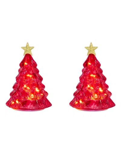 Mr. Christmas Twinkling Glass Trees 6.2" In Red