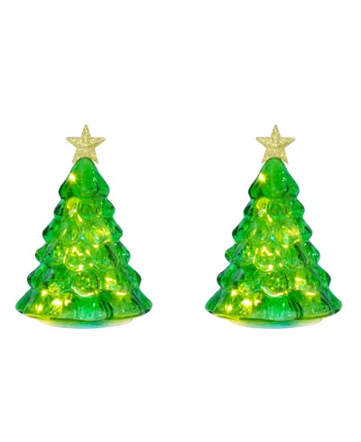 Mr. Christmas Twinkling Glass Trees, Set Of 2 In Green