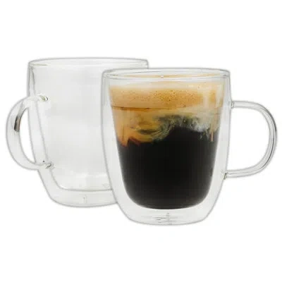 Mr Coffee 2 Piece 16 Ounce Double Wall Insulated Glass Mug Set In Clear