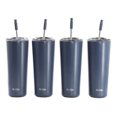 Mr Coffee 4 Piece 23 oz Stainless Steel Tumbler Set With Lids And Straws In Blue