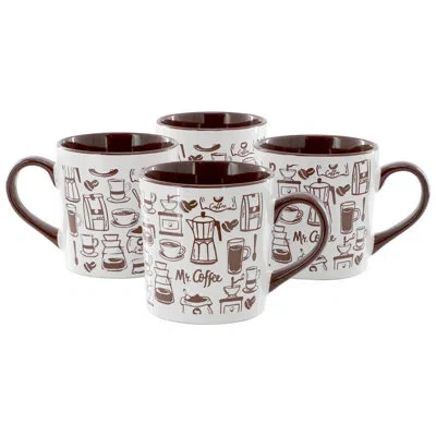 Mr Coffee Coffee Vintage Brew 4 Piece 18 Ounce Coffee Maker Stoneware Mug Set In Brown