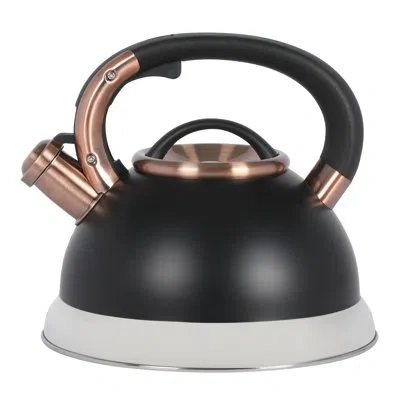 Mr Coffee Flintshire 2.2 Quart Large Whistling Stainless Steel Tea Kettle - W/ Copper In Matte Black