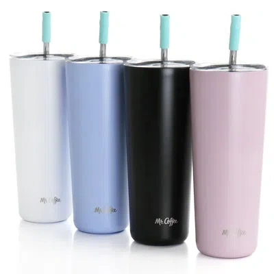 Mr Coffee Java Quest 4 Piece 23 oz Stainless Steel Tumbler Set With Lids And Straws In Assorted Colors In Multicolor