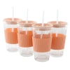 Mr Coffee Mr. Coffee Sip Savvy 4 Piece 15 Ounce Silicone Sleeve Glass Cup Set W/ Lid And Straw In Orange