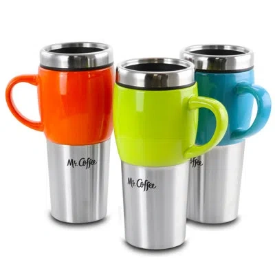 Mr Coffee Traverse 16 oz Stainless Steel Travel Mug In Orange,blue,green