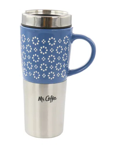 Mr Coffee Mr. Coffee Travertine 16 Ounce Stoneware And Stainless Steel Travel Mug With Lid In Blue