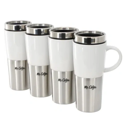 Mr Coffee Mr. Coffee Travertine 4 Piece 16 Ounce Stoneware And Stainless Steel Travel Mug With Lid In Silver