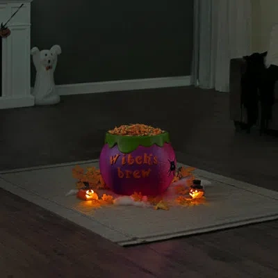 Mr. Halloween 14 In. Cauldron Lit Blow Mold Candy Bowl In Black;green;orange;purple