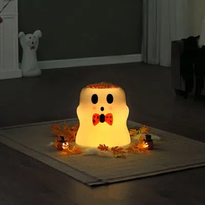 Mr. Halloween 18 In. Ghost Lit Blow Mold Candy Bowl In Black;white;orange