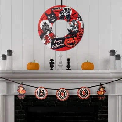 Mr. Halloween Retro Wreath And Garland Set In Orange;black