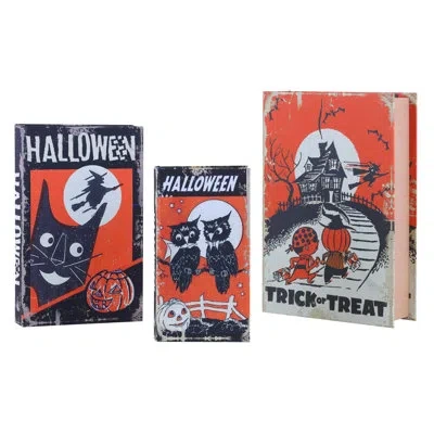 Mr. Halloween Set Of 3 Retro Nested Storage Books In Orange;black;white
